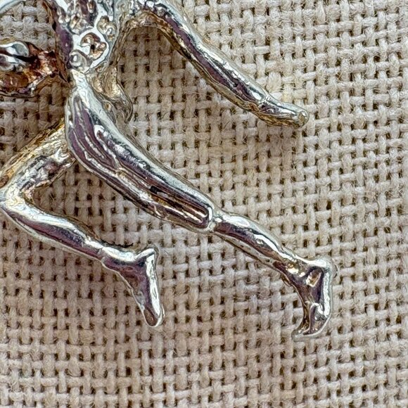 VTG Sterling Silver 925 Dancing Figure Textured Pendant Necklace Size 26" Length - Picture 6 of 16